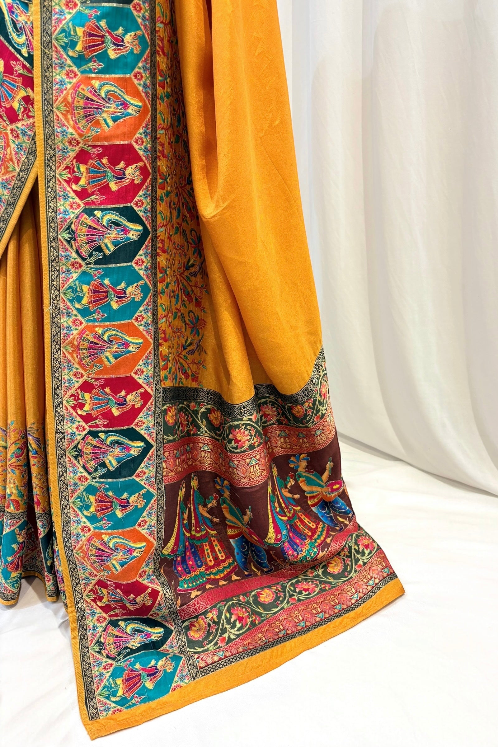 Position print soft silk saree - Mustard