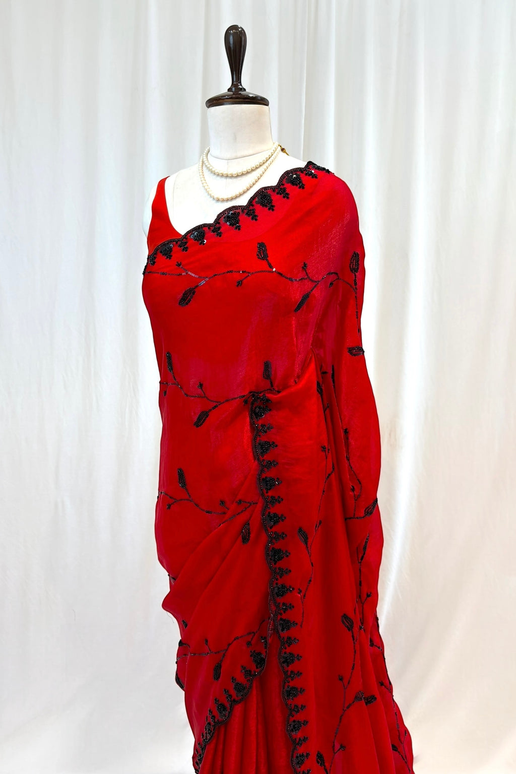 Soft fendy sheen embellished saree - Red