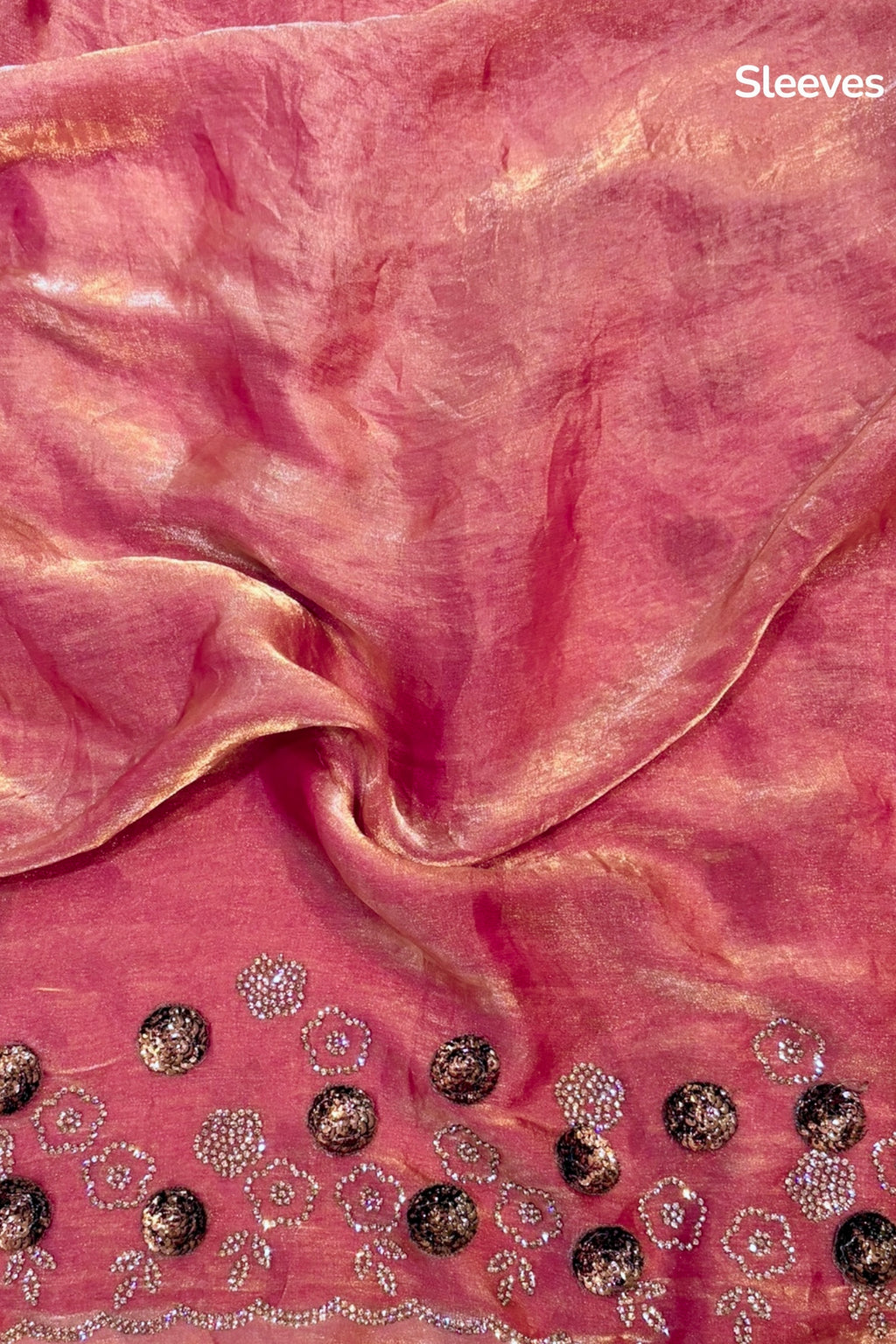 Rose sequins fendy saree - Pink