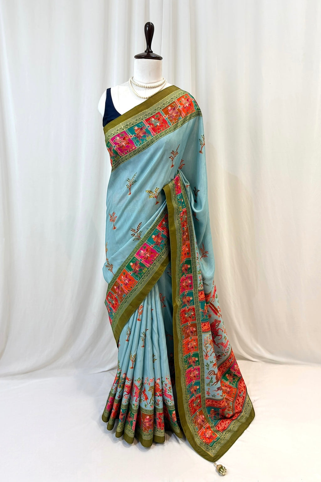 Soft cotton silk saree - Sky blue