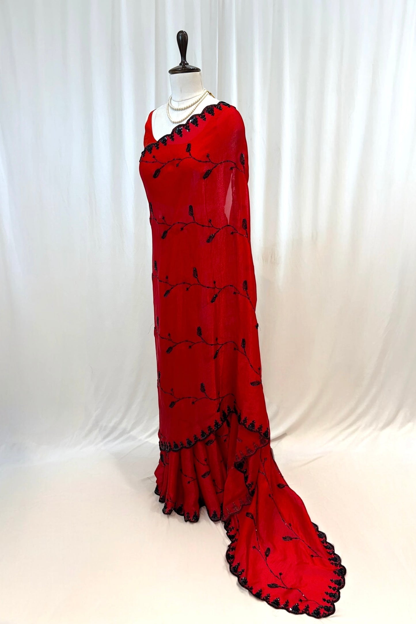 Soft fendy sheen embellished saree - Red