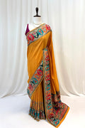 Position print soft silk saree - Mustard