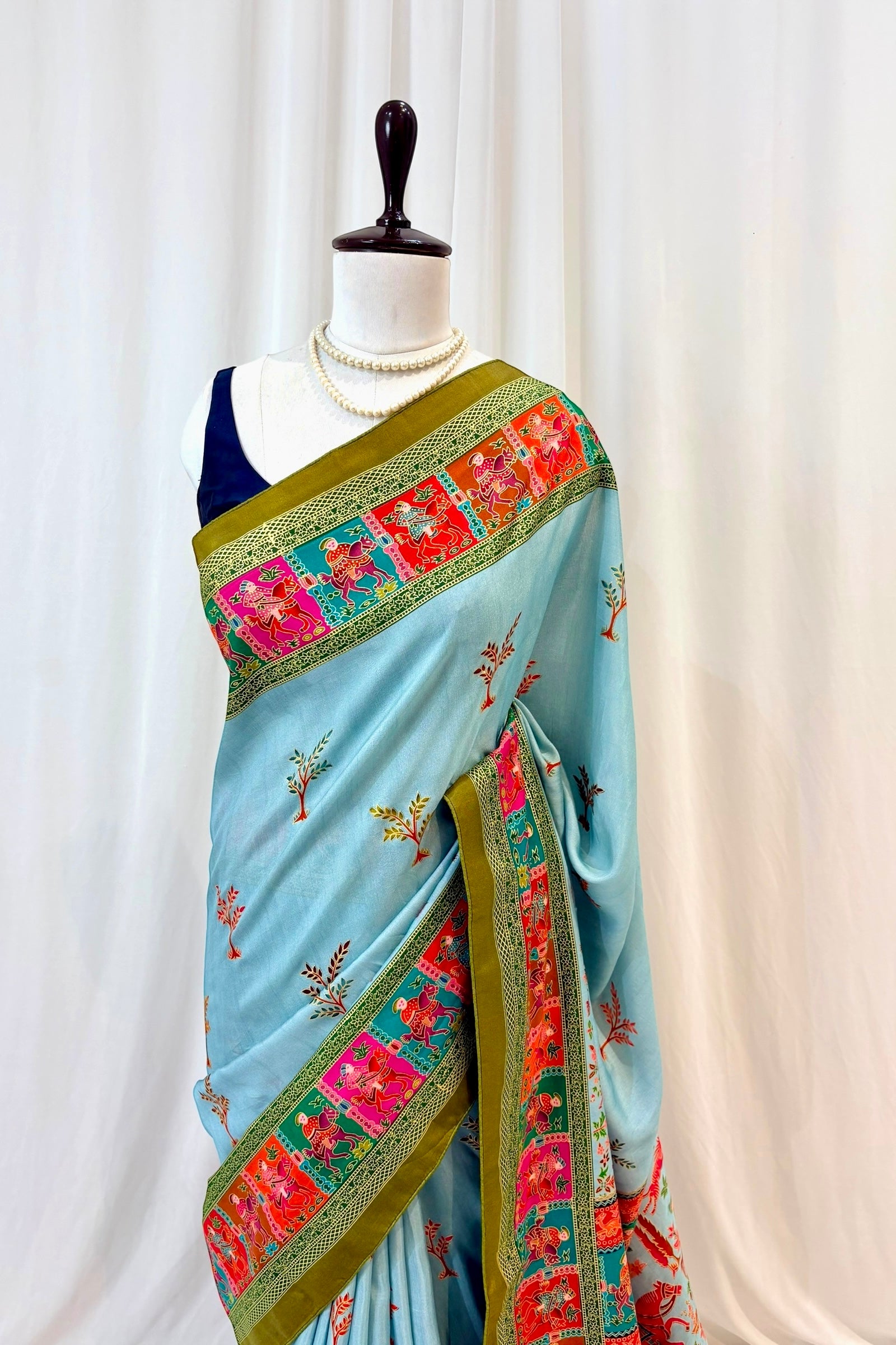 Soft cotton silk saree - Sky blue