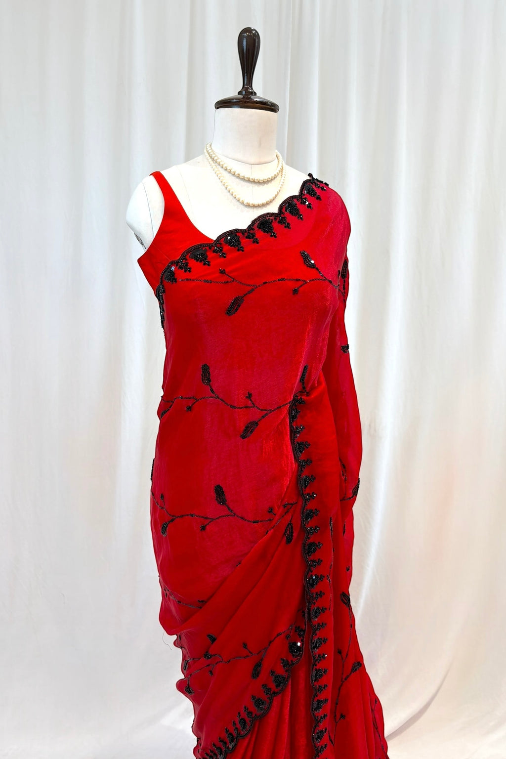 Soft fendy sheen embellished saree - Red