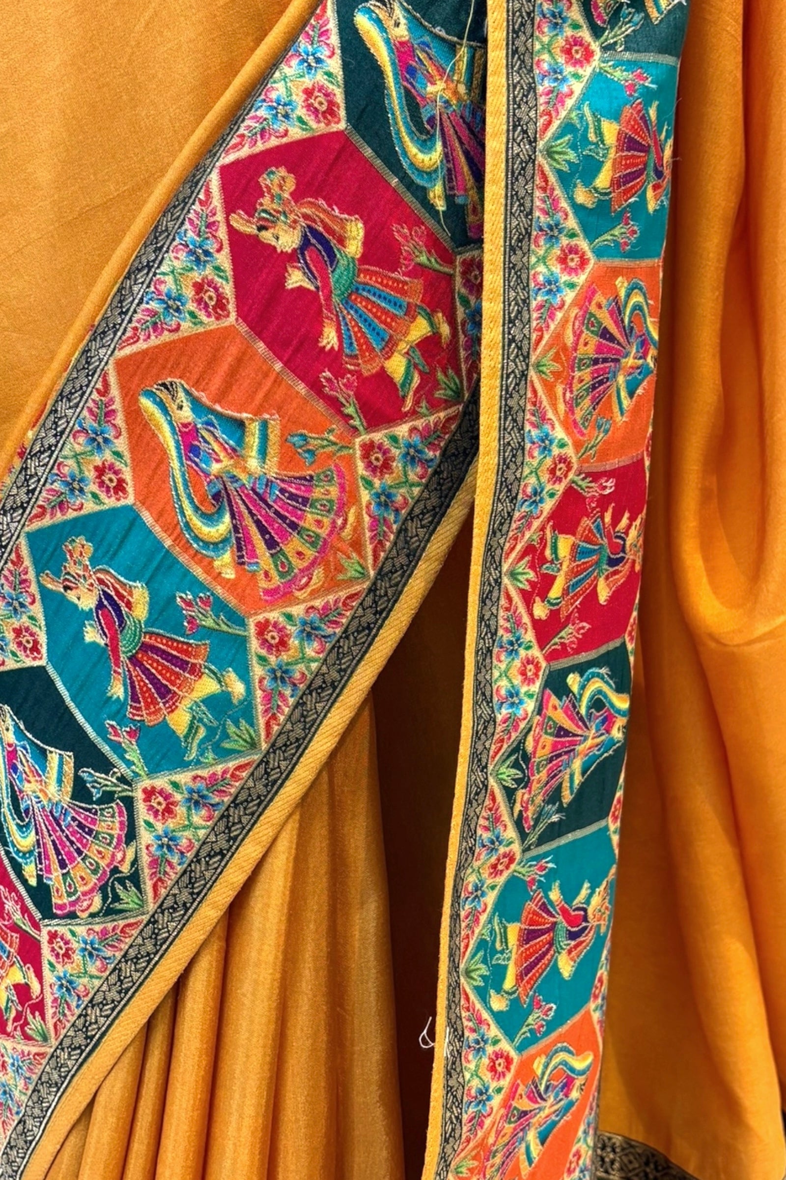 Position print soft silk saree - Mustard