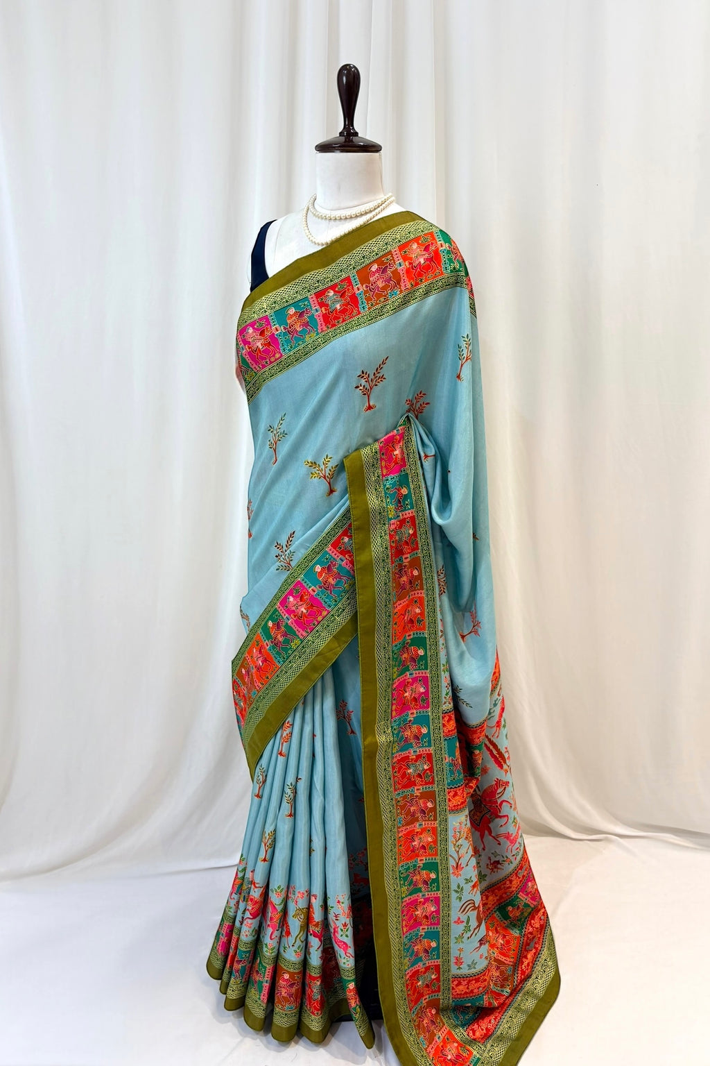 Soft cotton silk saree - Sky blue