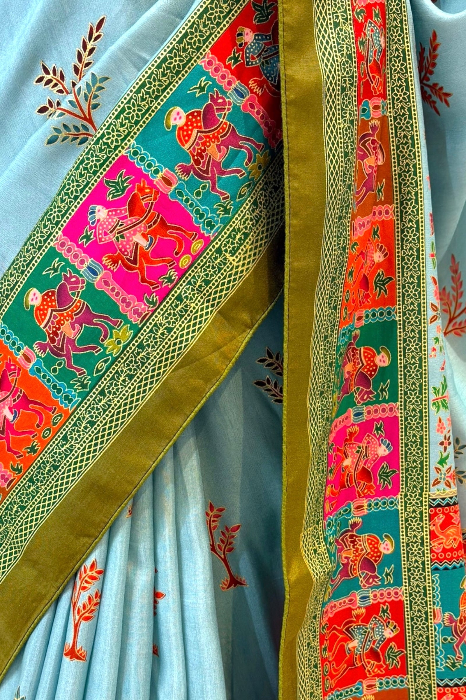 Soft cotton silk saree - Sky blue