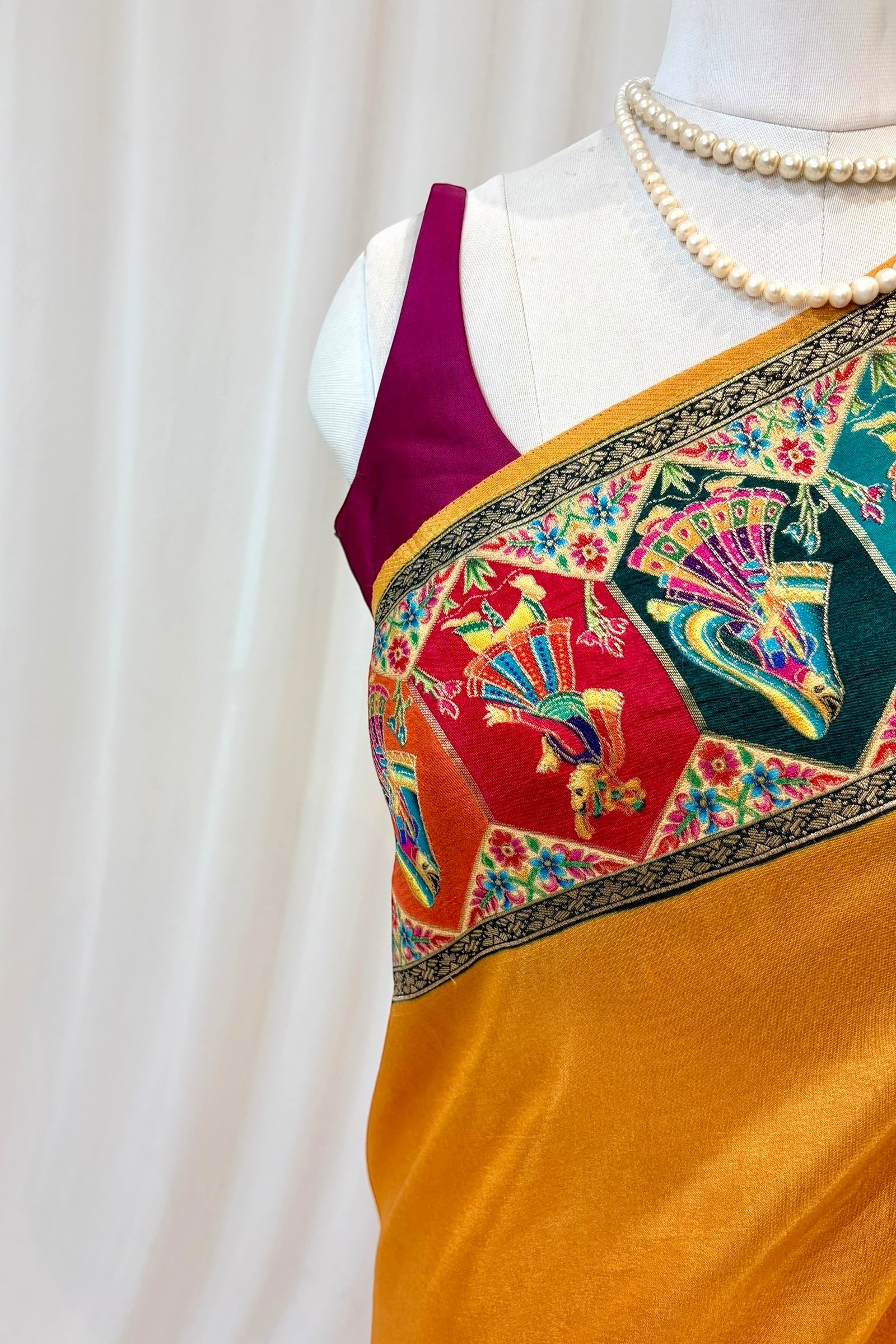 Position print soft silk saree - Mustard