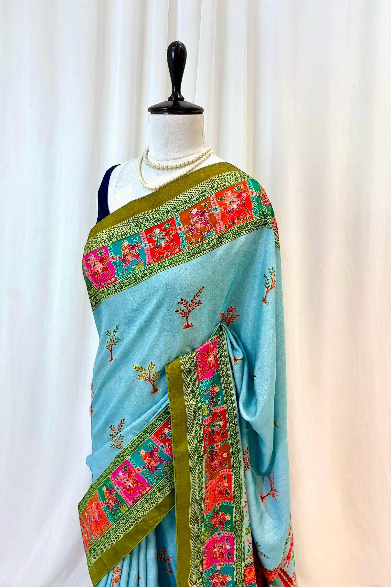 Soft cotton silk saree - Sky blue