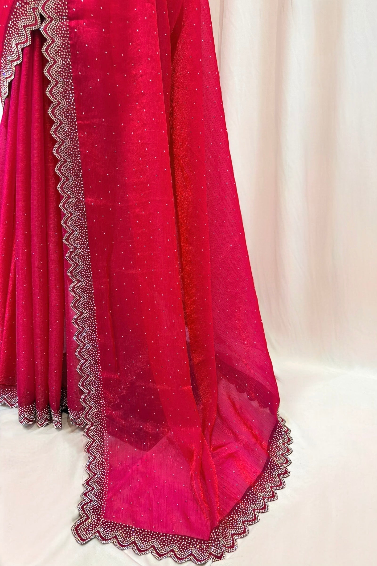 Shimmer chiffon swarovski saree - Crimson