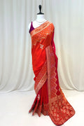 Orange-pink shaded pure dola silk saree