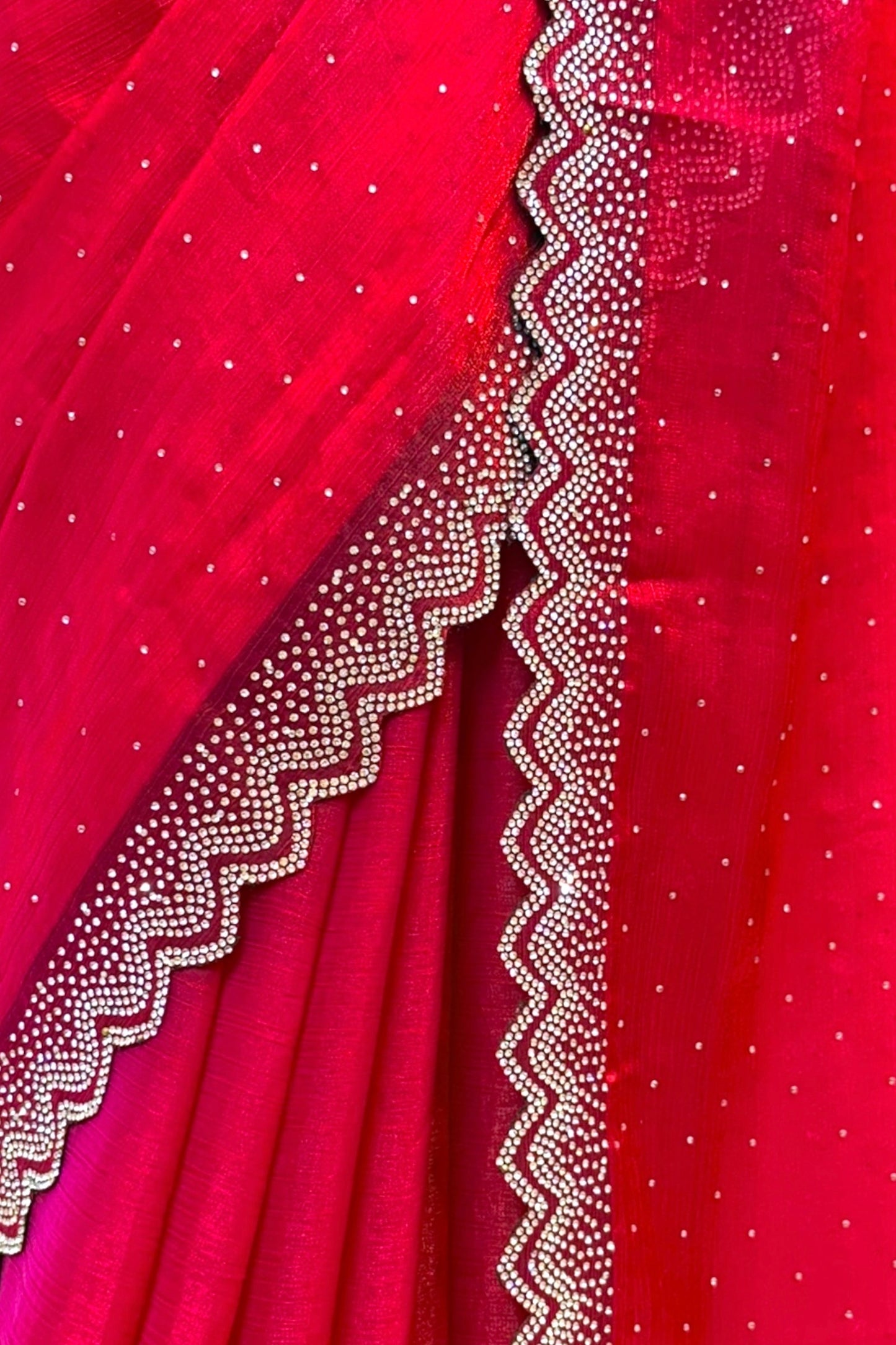 Shimmer chiffon swarovski saree - Crimson