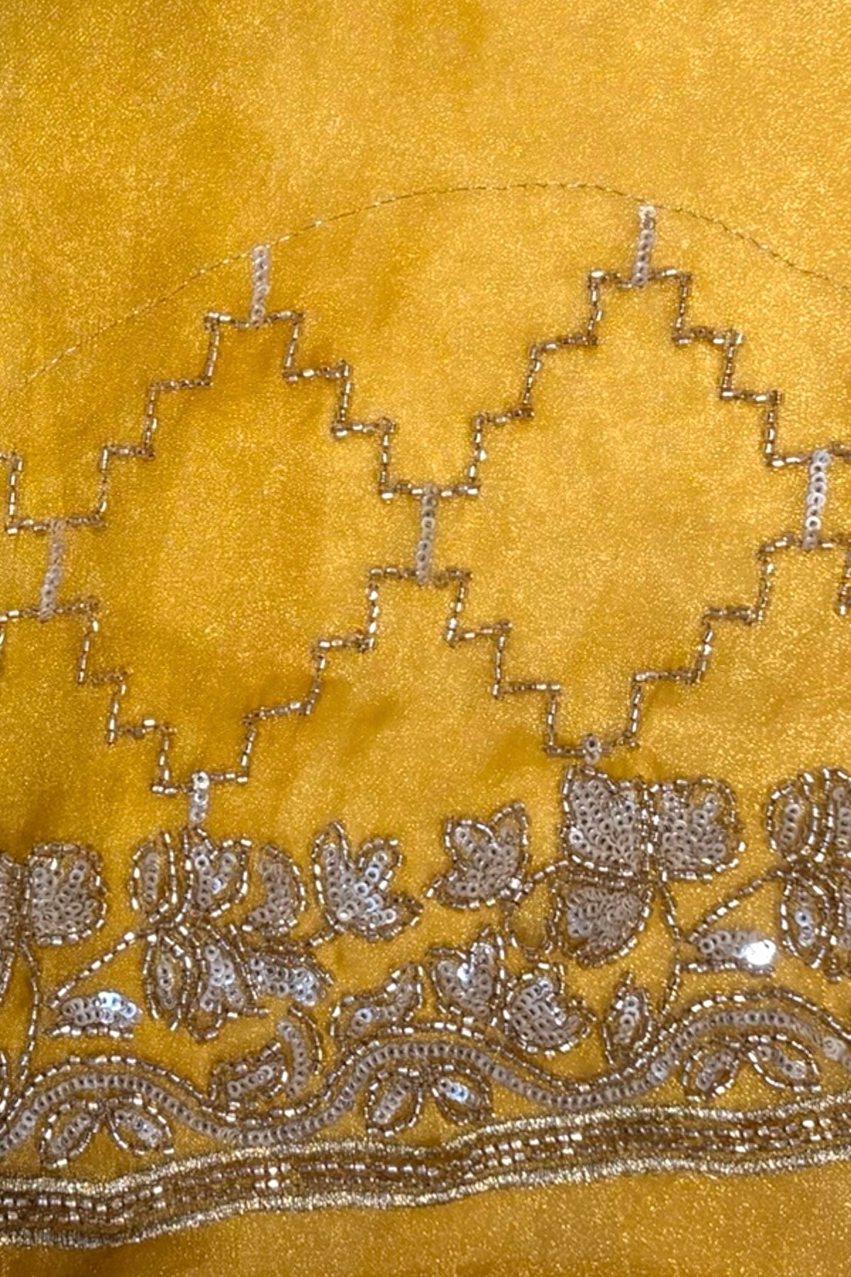 Yellow soft organza embellished saree