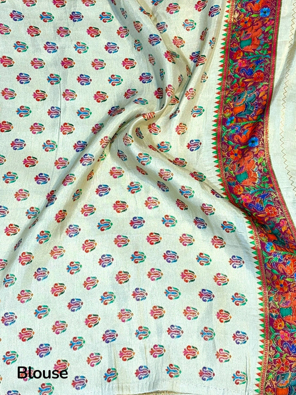 Position print soft silk saree - Off white