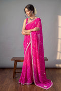 Georgette bandhani print gotta work saree - Pink