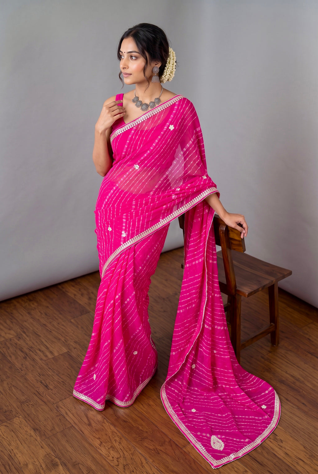 Georgette bandhani print gotta work saree - Pink