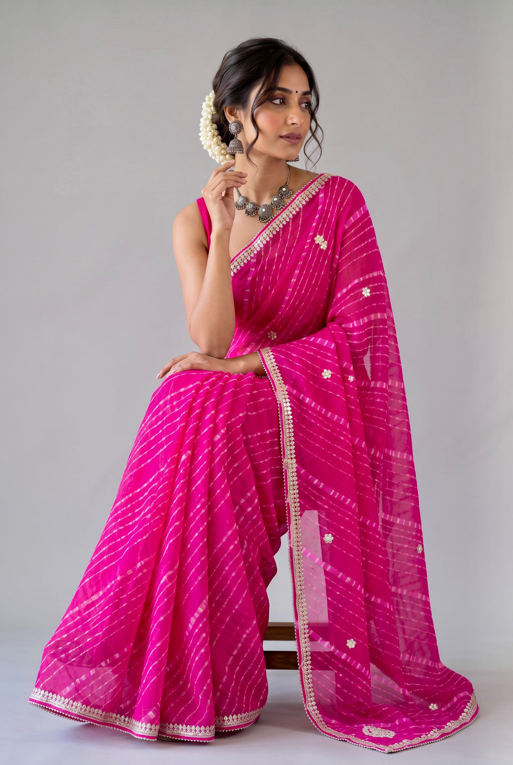 Georgette bandhani print gotta work saree - Pink