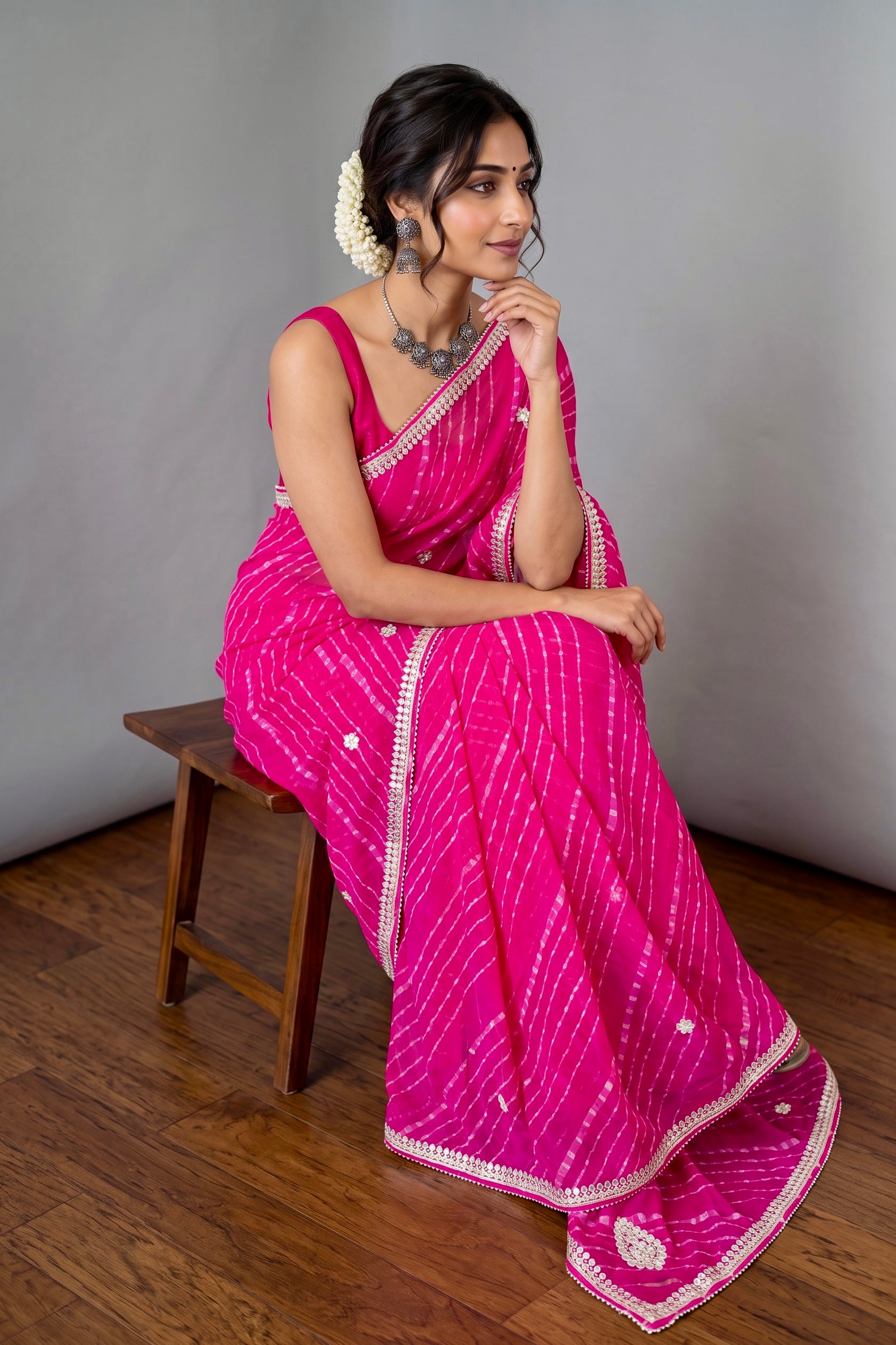 Georgette bandhani print gotta work saree - Pink
