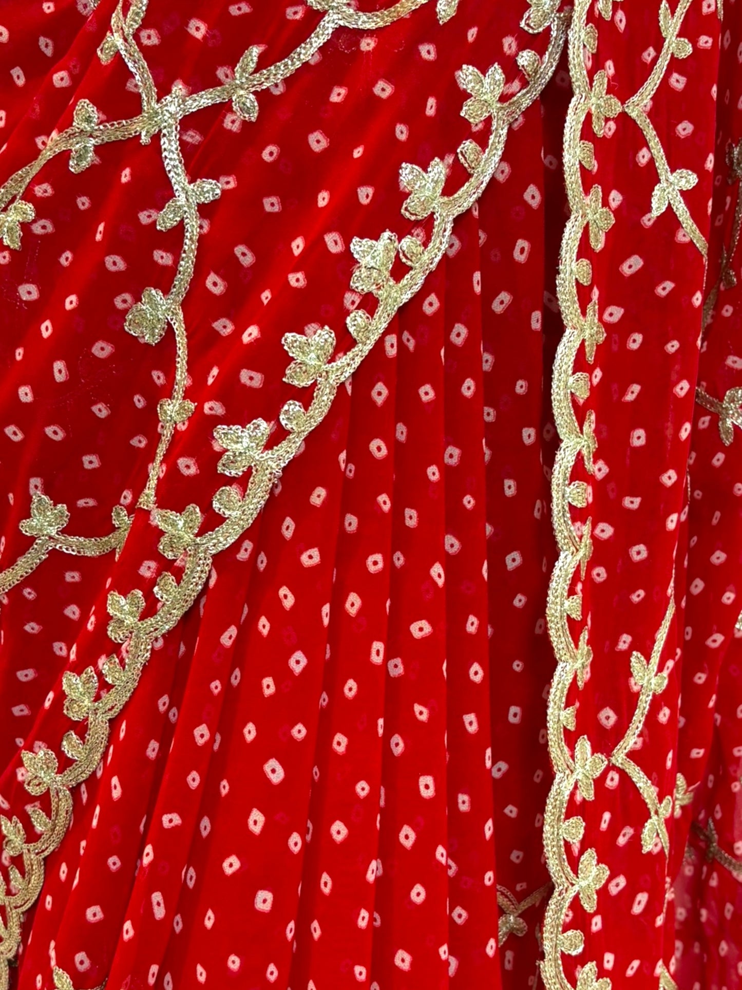 Red Georgette Bandhani Work Saree