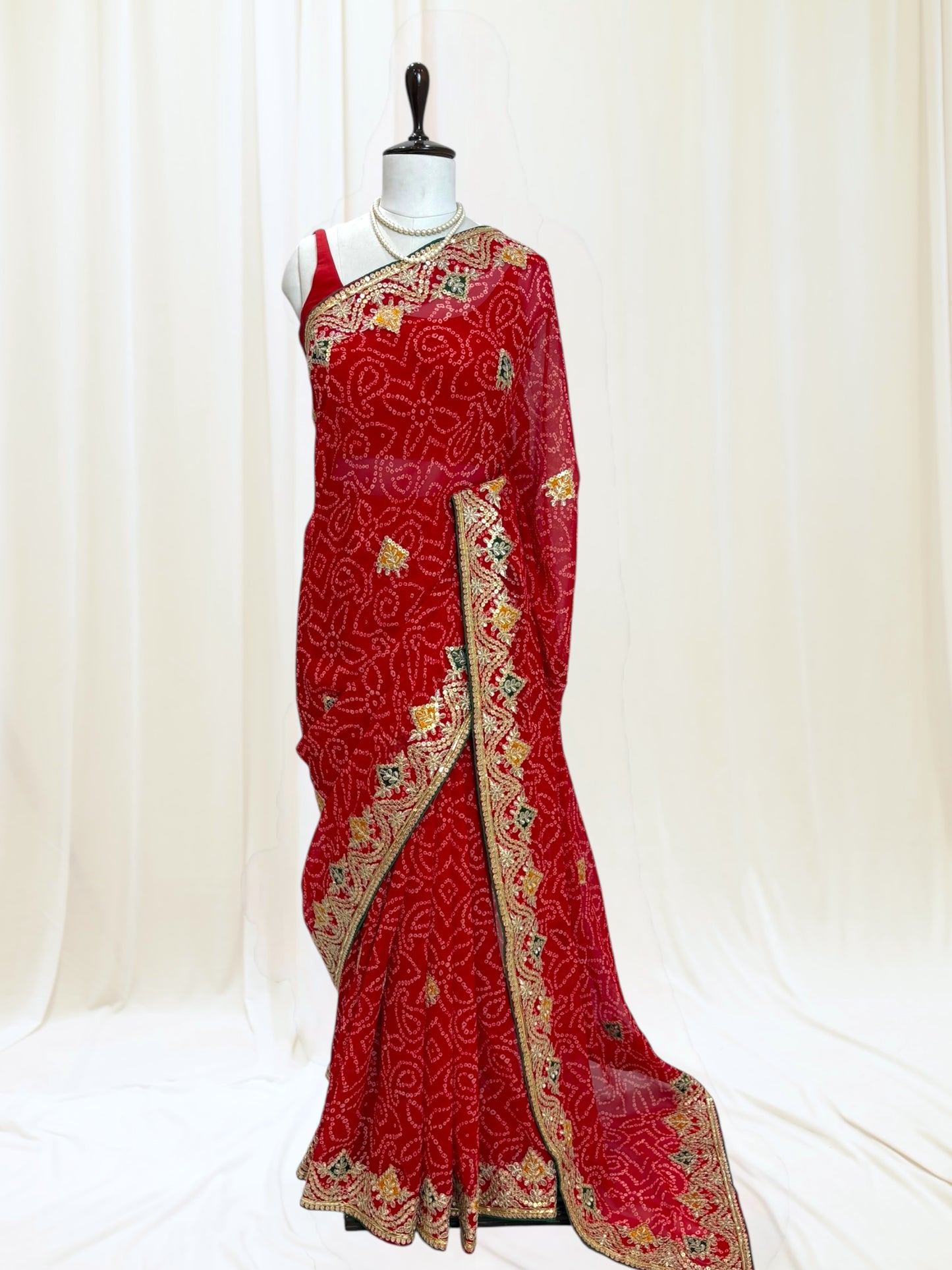 Georgette Bandhani Saree Statement - Red