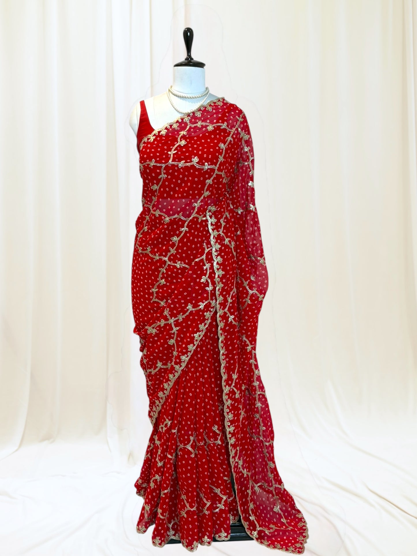 Red Georgette Bandhani Work Saree