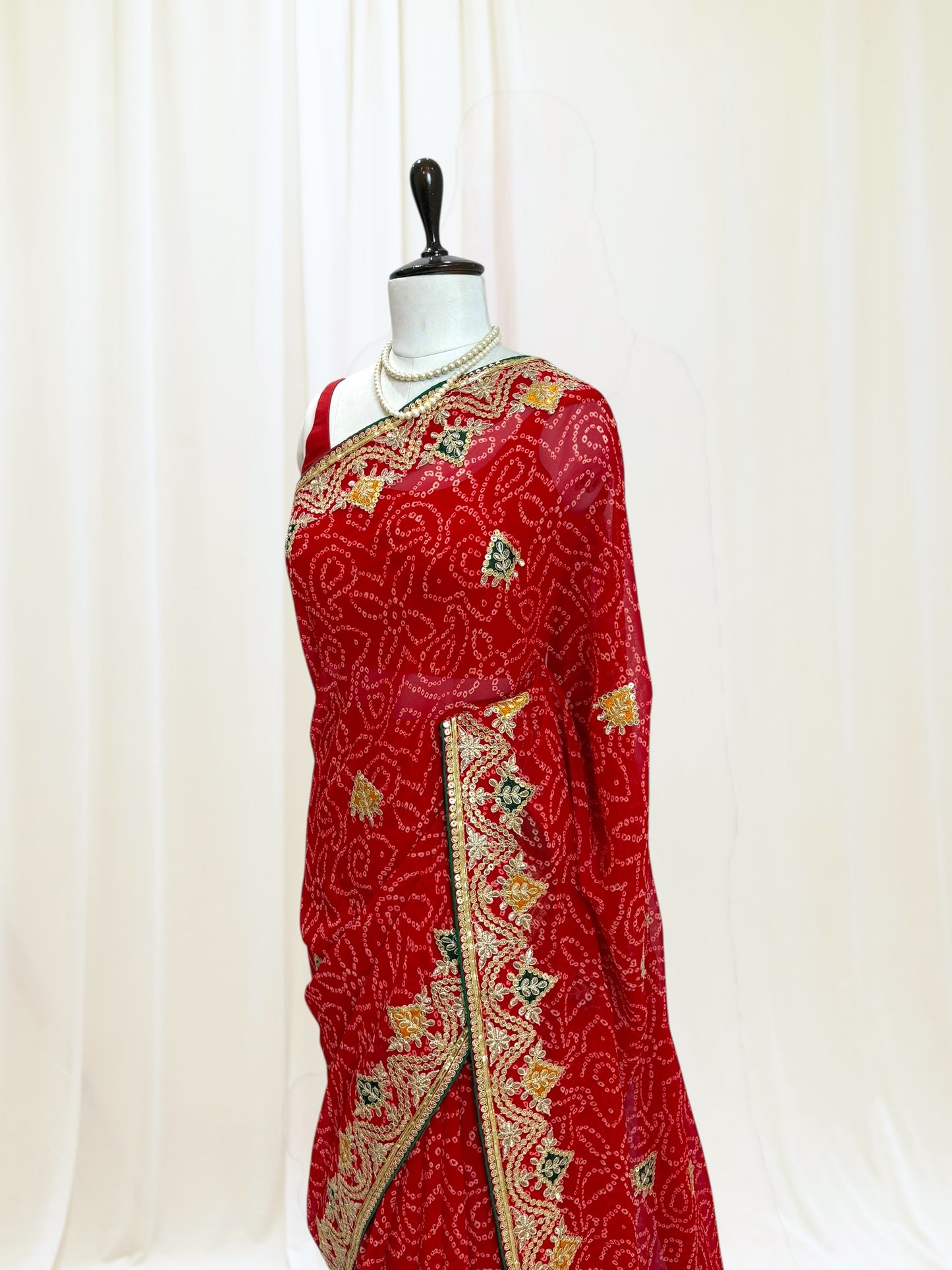 Georgette Bandhani Saree Statement - Red