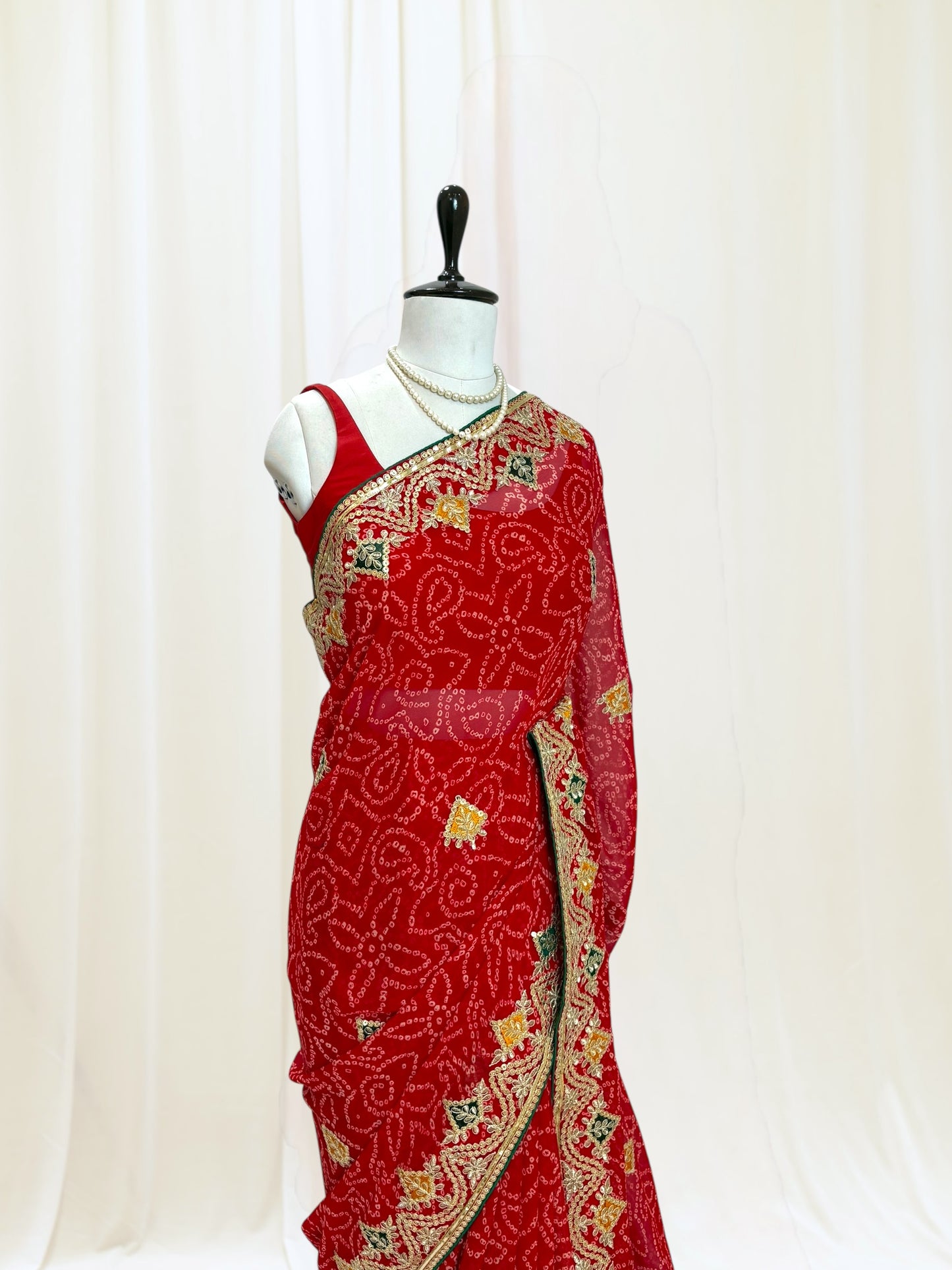 Georgette Bandhani Saree Statement - Red
