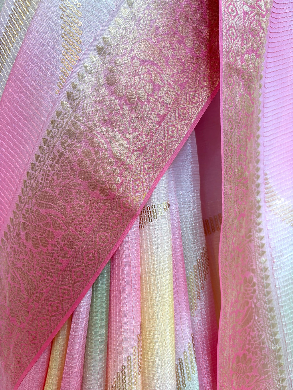 Multicolour Chiffon Threadwork Saree - Pink