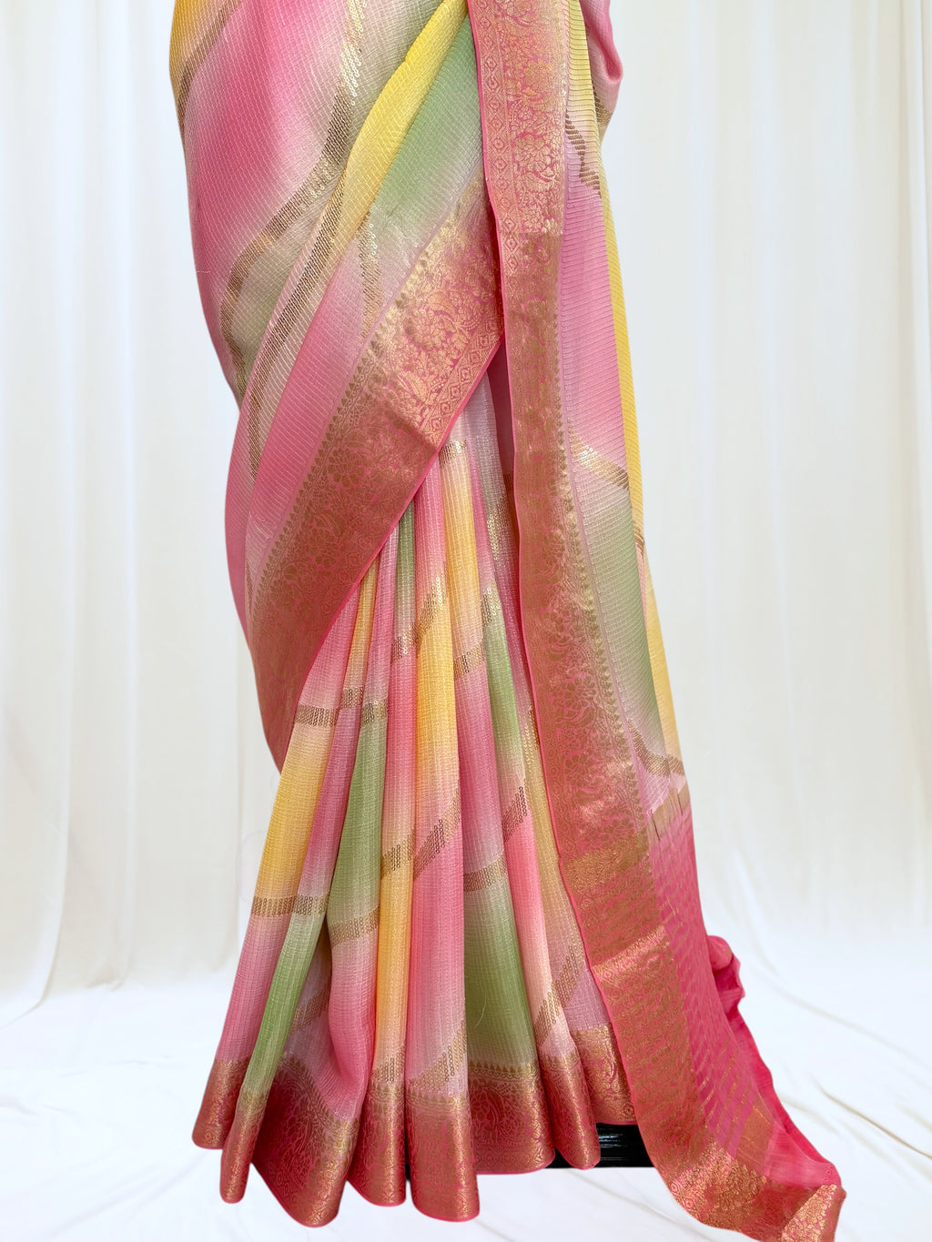 Multicolour Chiffon Threadwork Saree - Pink