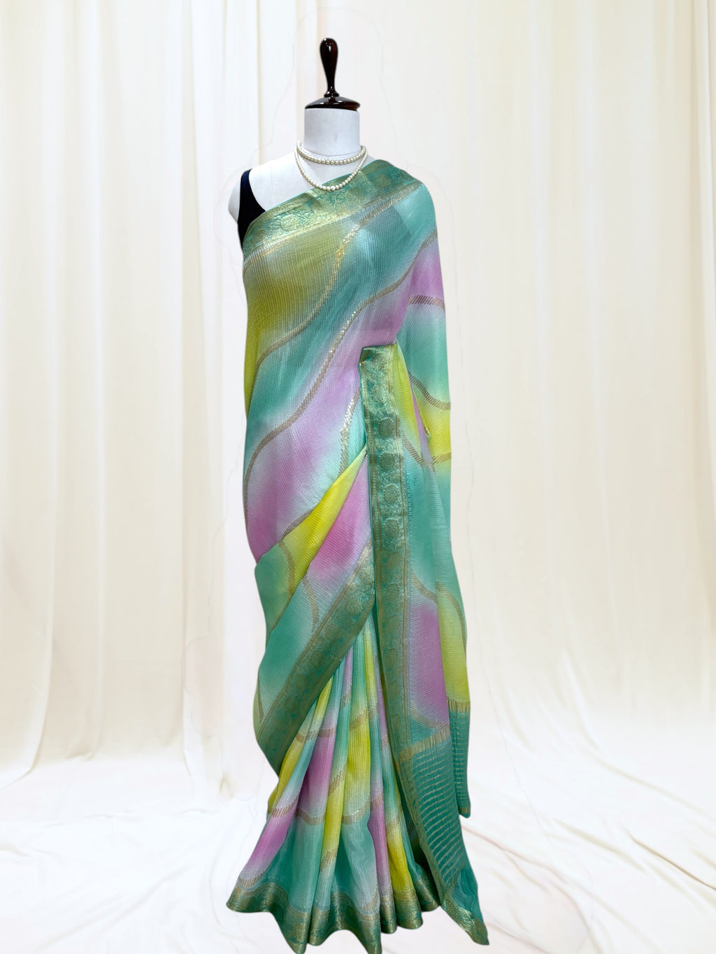 Multicolour Chiffon Threadwork Saree - Blue