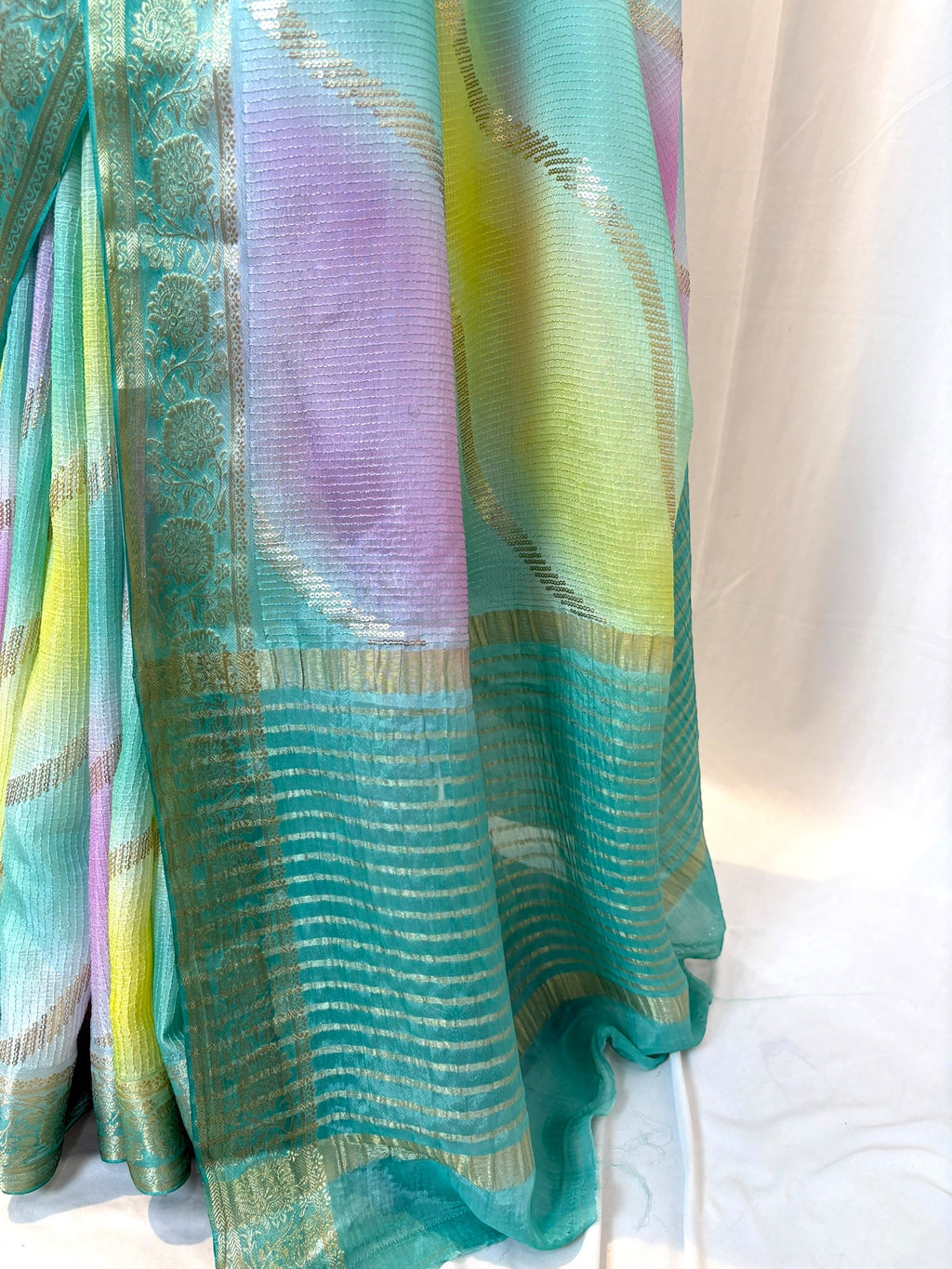 Multicolour Chiffon Threadwork Saree - Blue