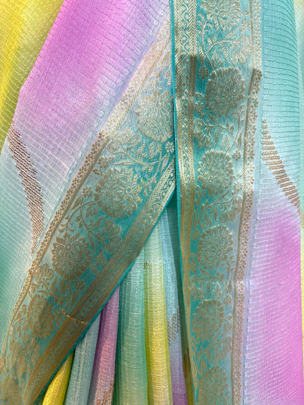 Multicolour Chiffon Threadwork Saree - Blue