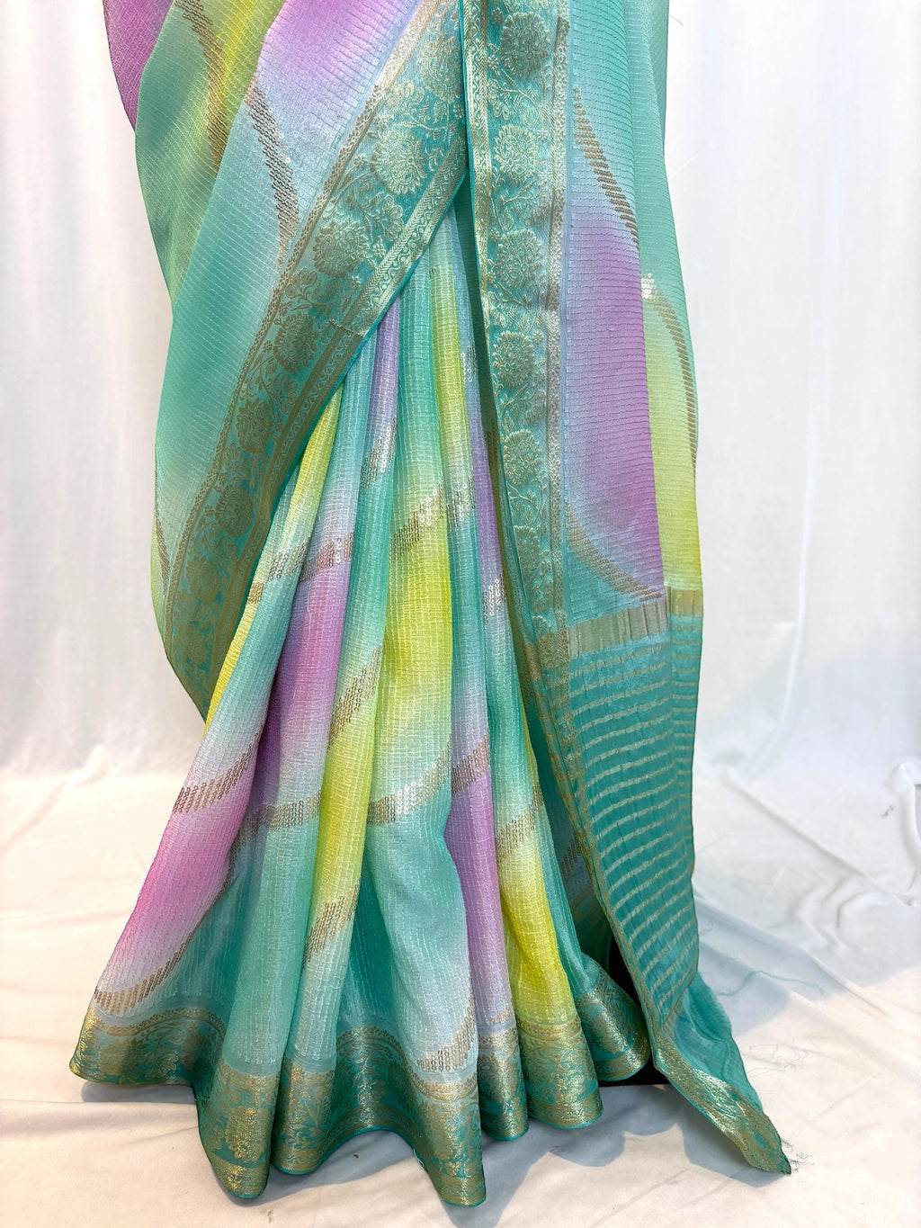 Multicolour Chiffon Threadwork Saree - Blue