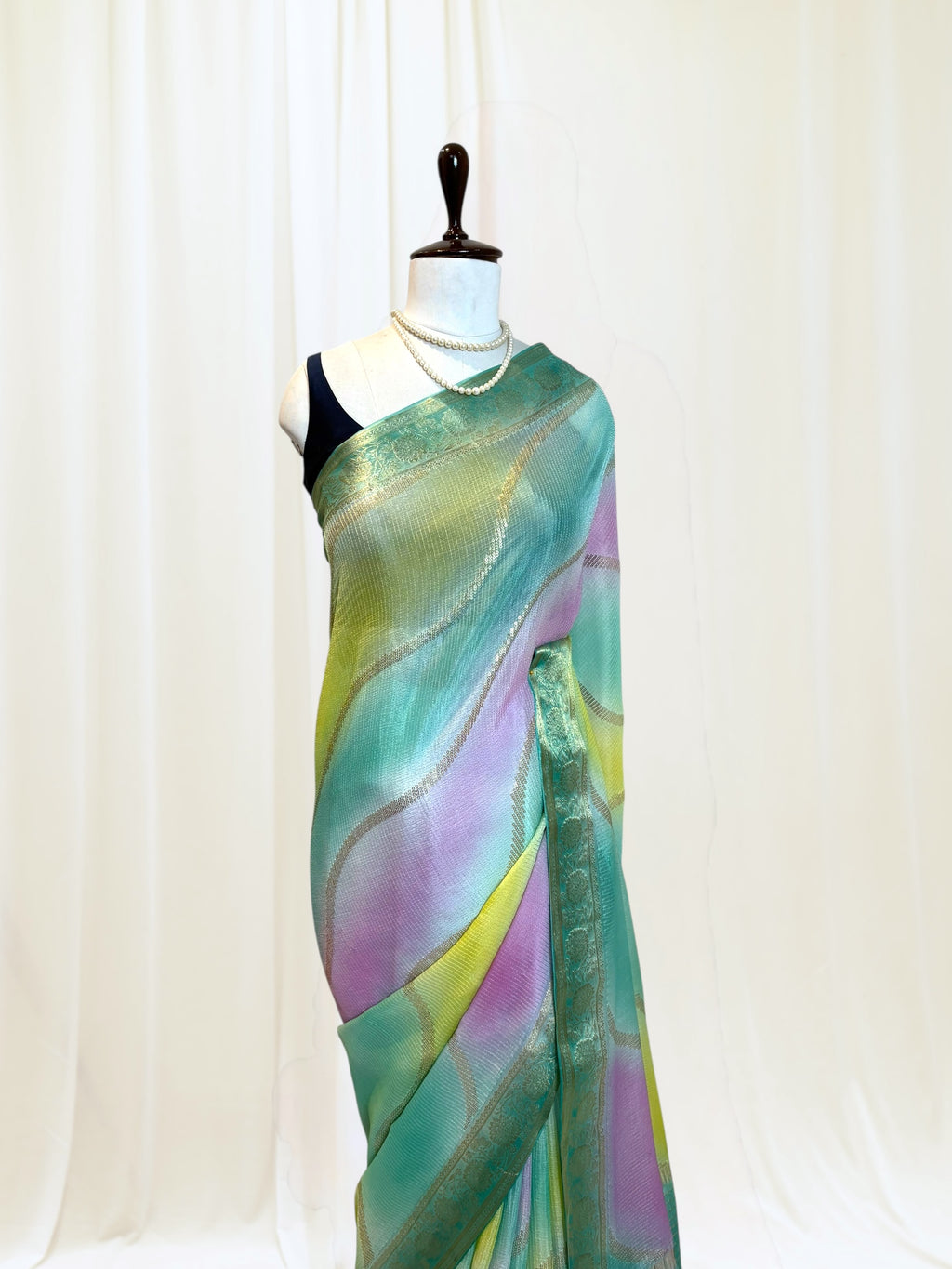 Multicolour Chiffon Threadwork Saree - Blue