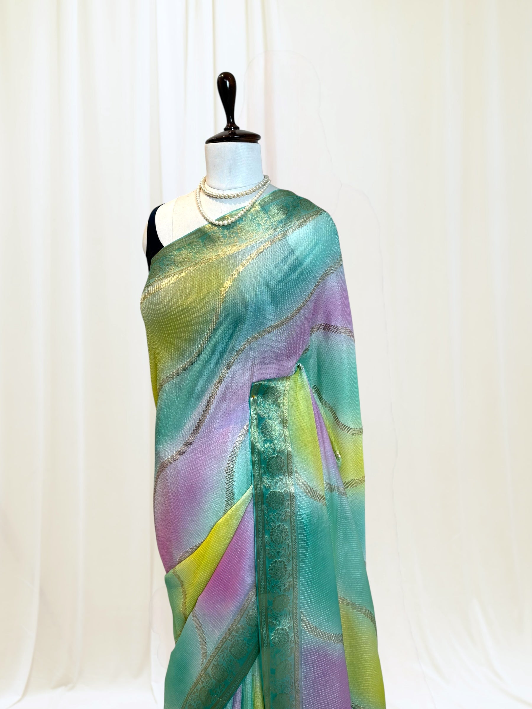Multicolour Chiffon Threadwork Saree - Blue