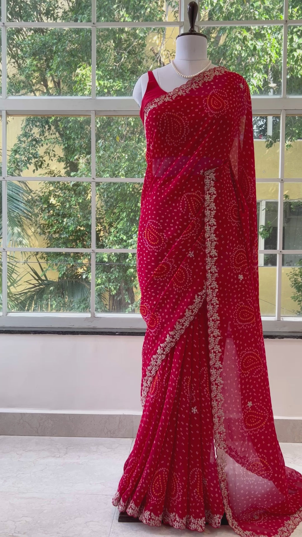 Georgette bandhani saree - Red