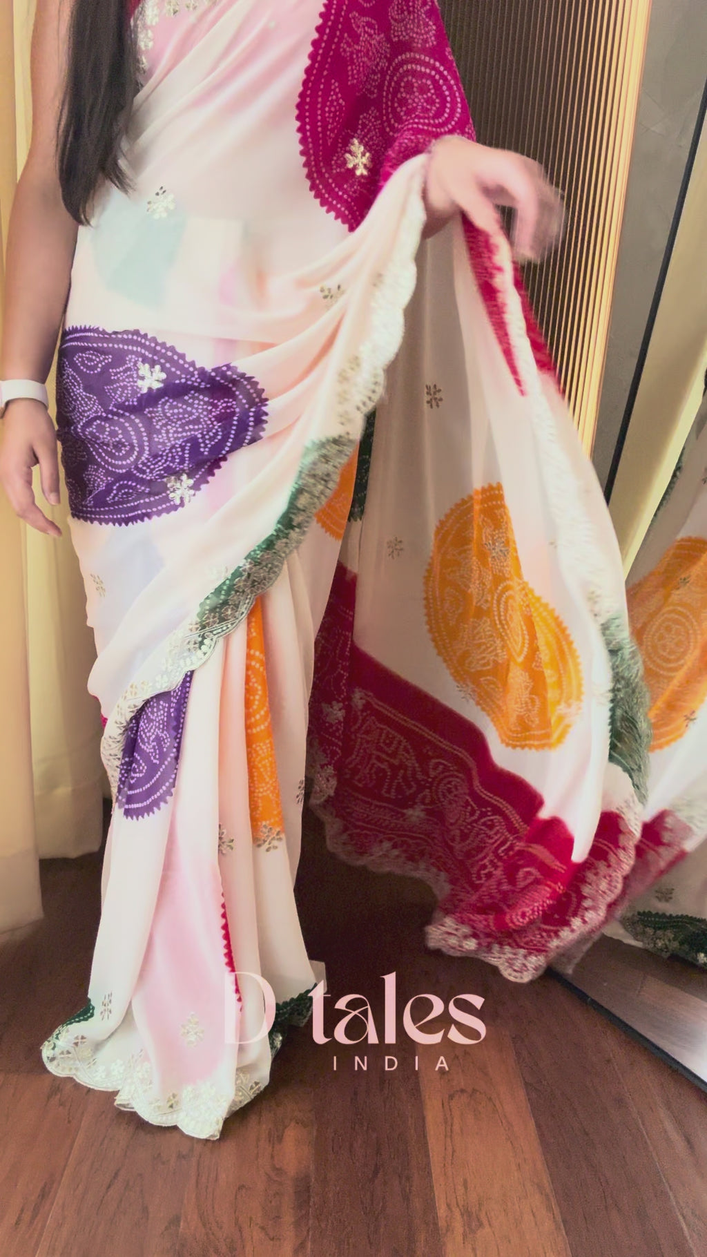 White georgette bandhani print saree