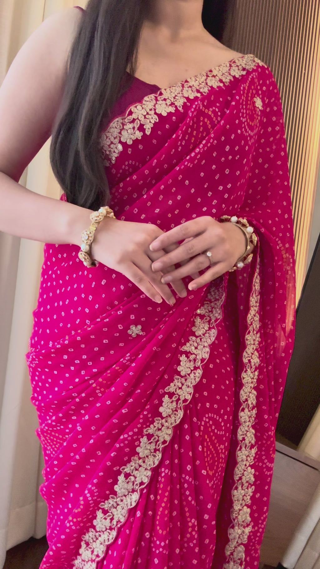 Georgette bandhani saree - Pink