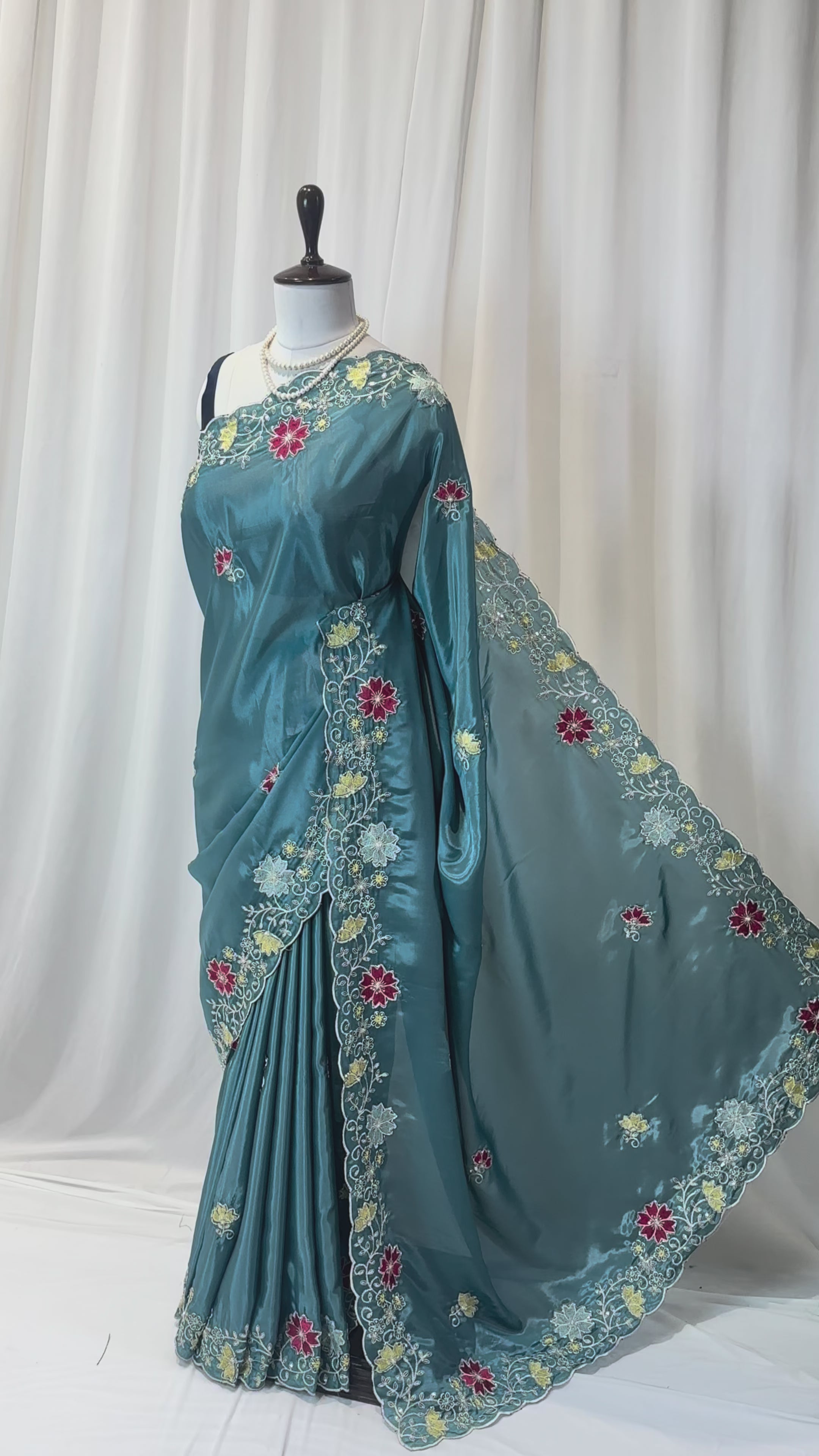 Organza embroidered saree - Blue