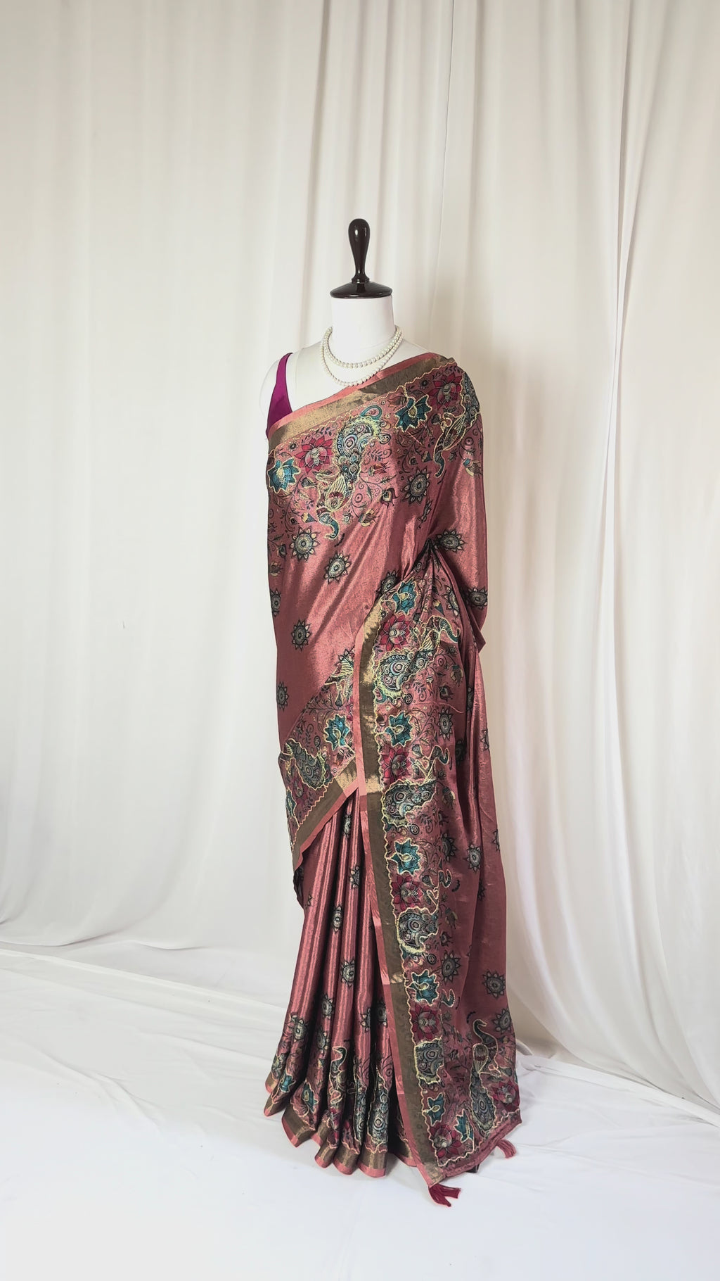 Digital print aariwork soft silk saree - Dusty Pink