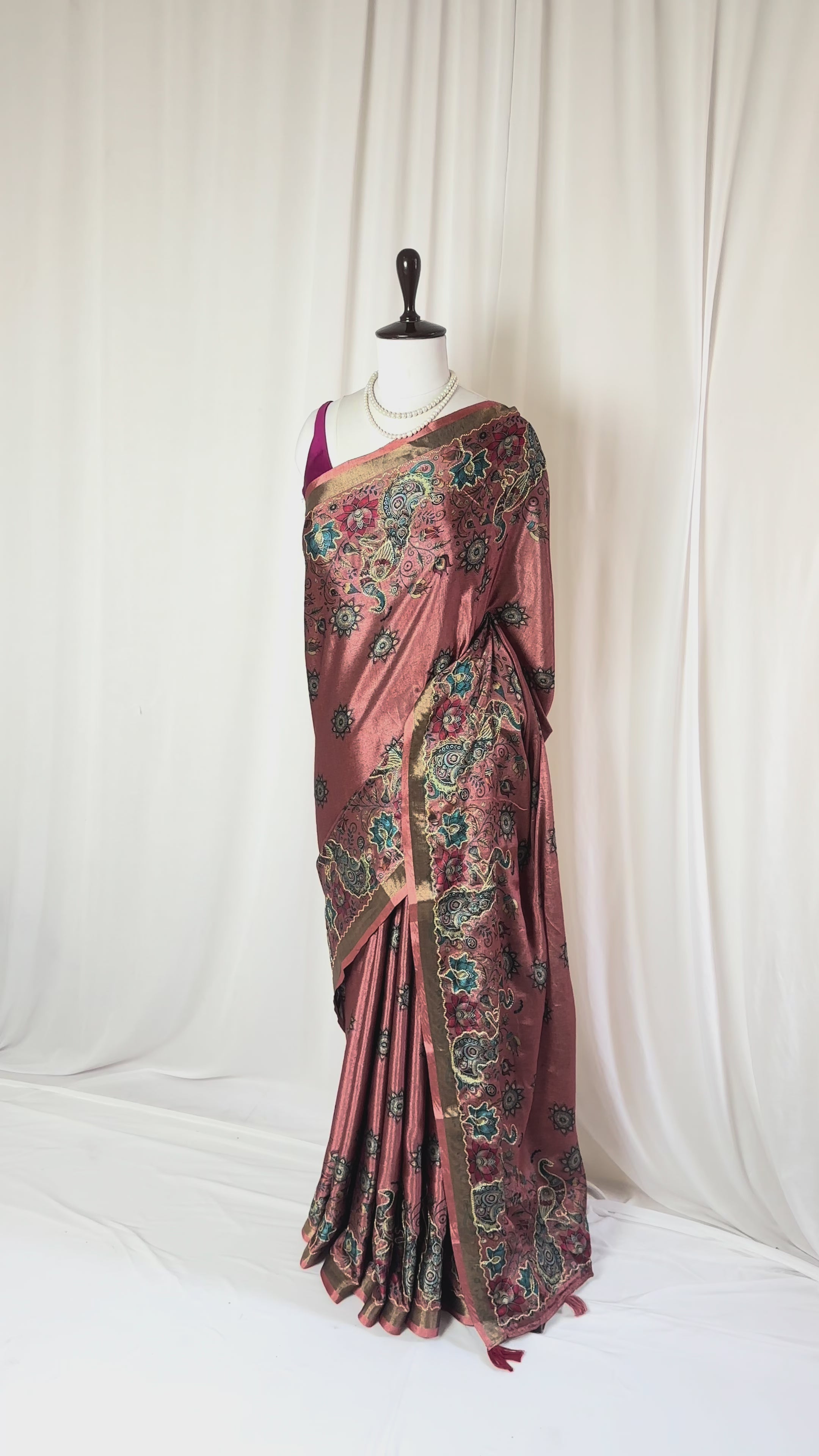 Digital print aariwork soft silk saree - Dusty Pink