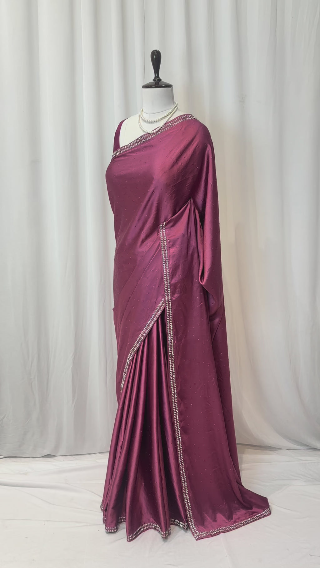 Satin swarovski embellished saree - Wine
