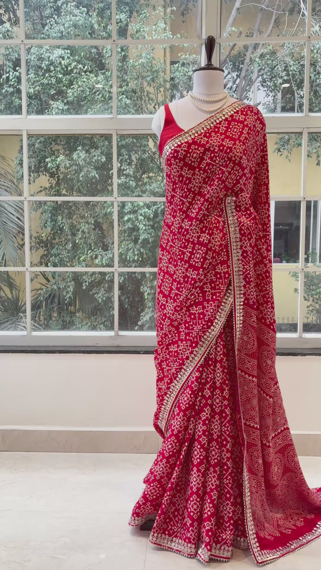 Ajrakh modal satin work saree - Red