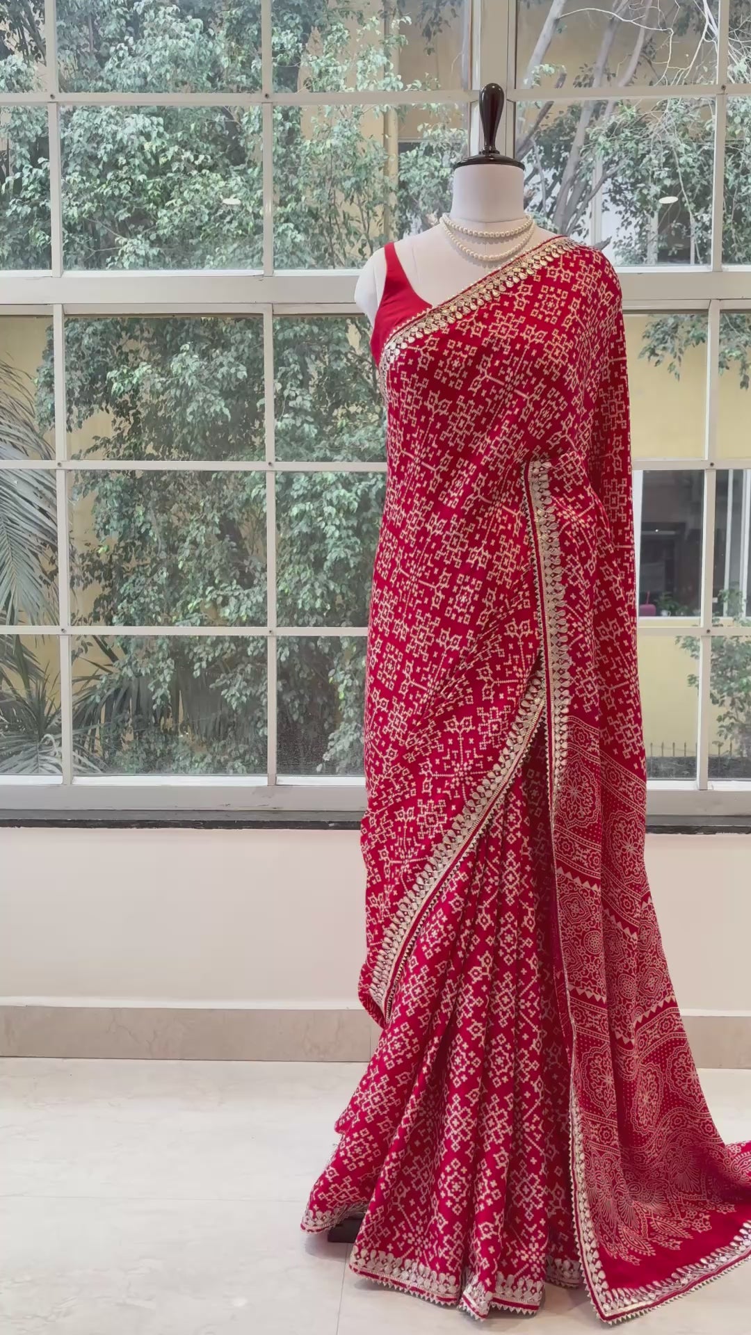 Ajrakh modal satin work saree - Red