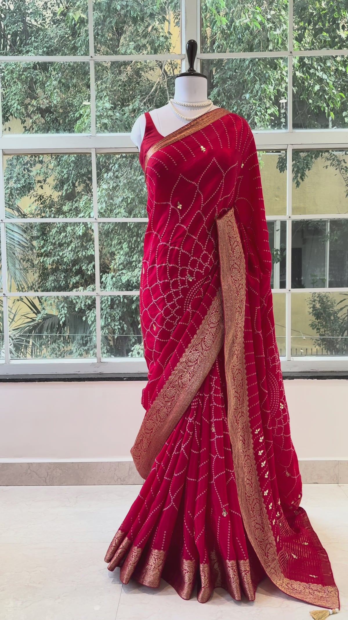 Gottapati zari bandhani saree - Red