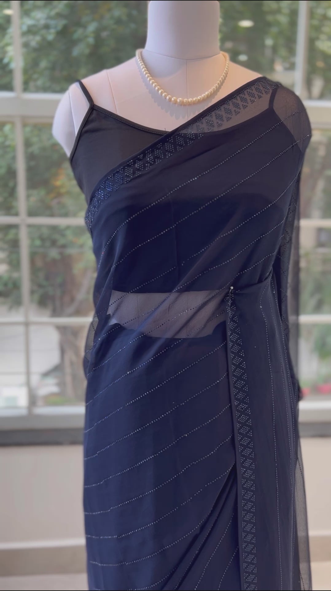 Pure georgette sequins saree - Navy Blue