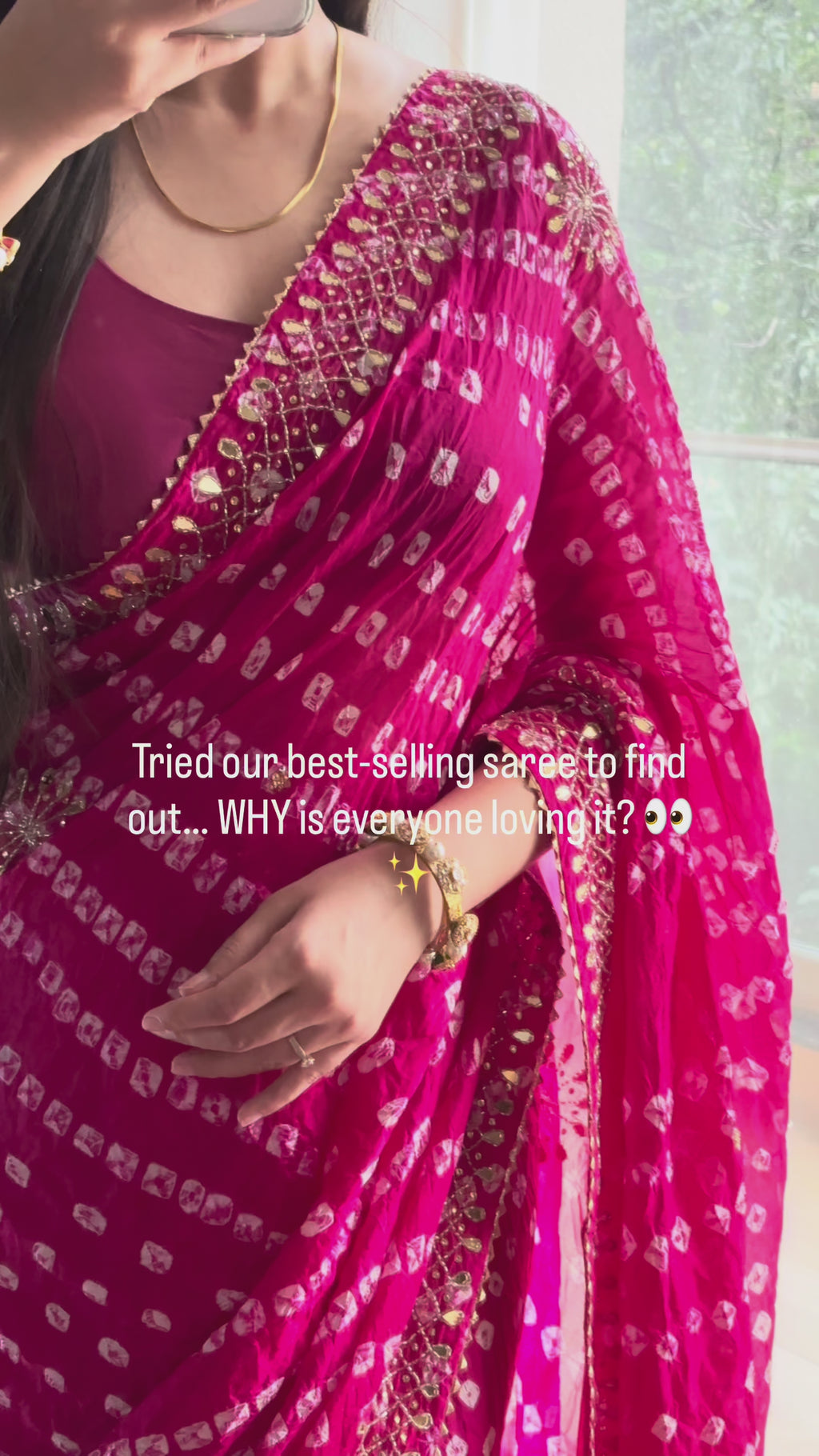 Pure viscose bandhani saree - Ruby Pink