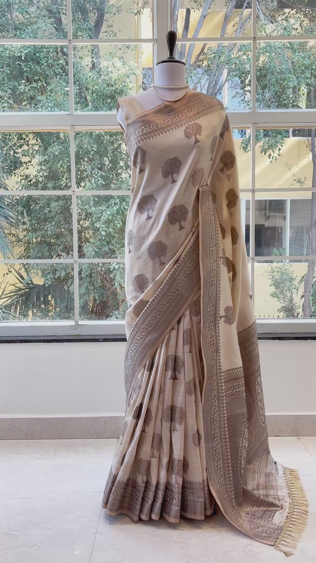 Beige soft silk printed saree