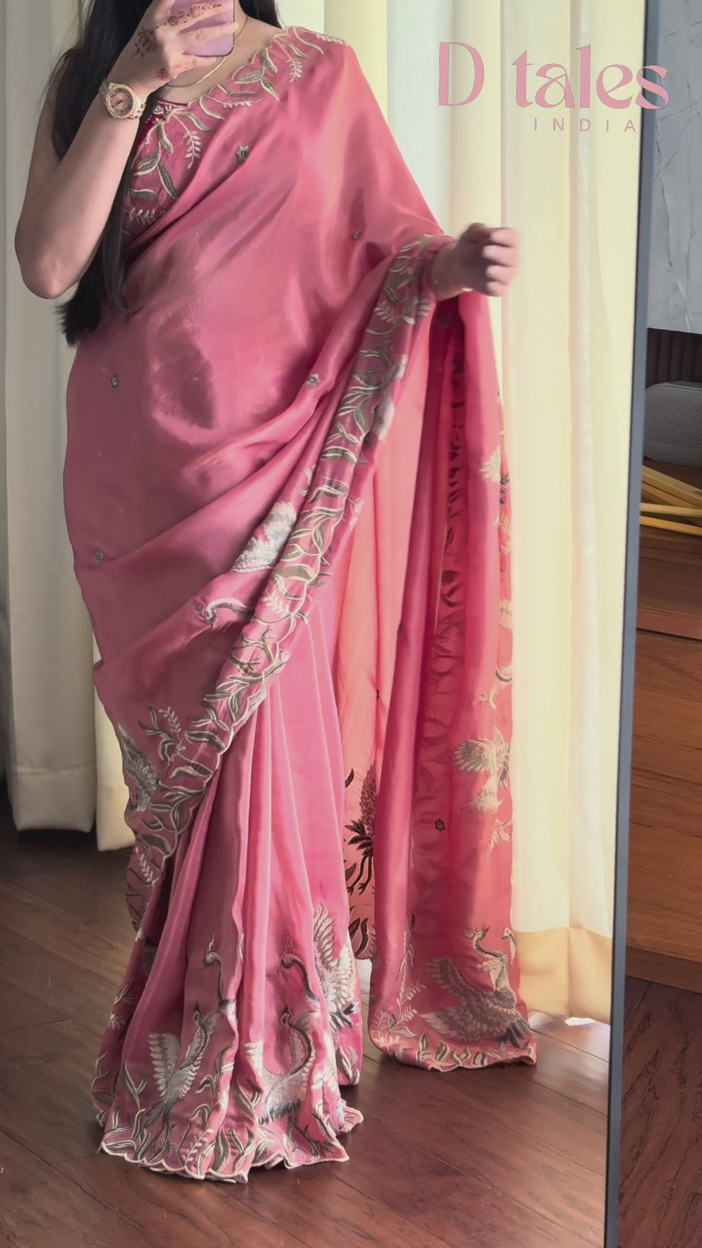 Tissue embroidered saree - Pink
