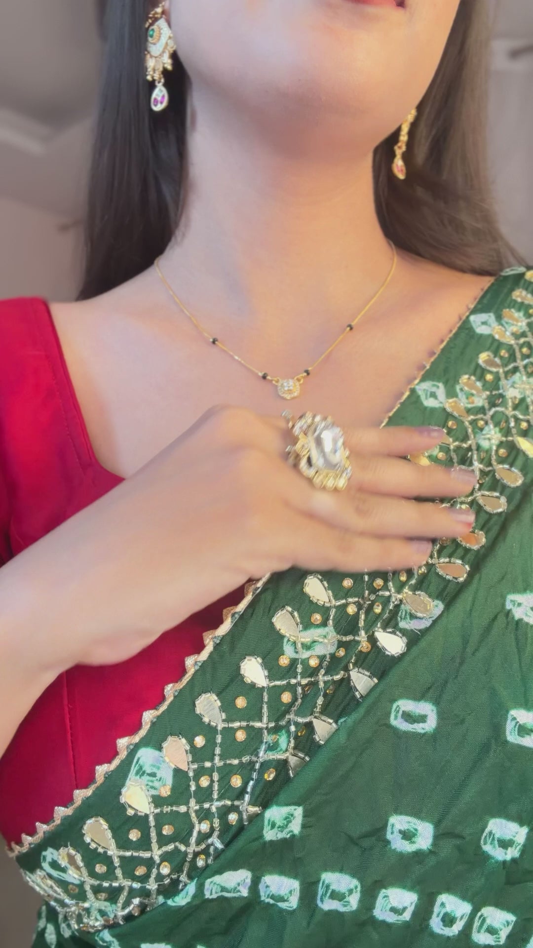 Pure viscose bandhani saree - Green